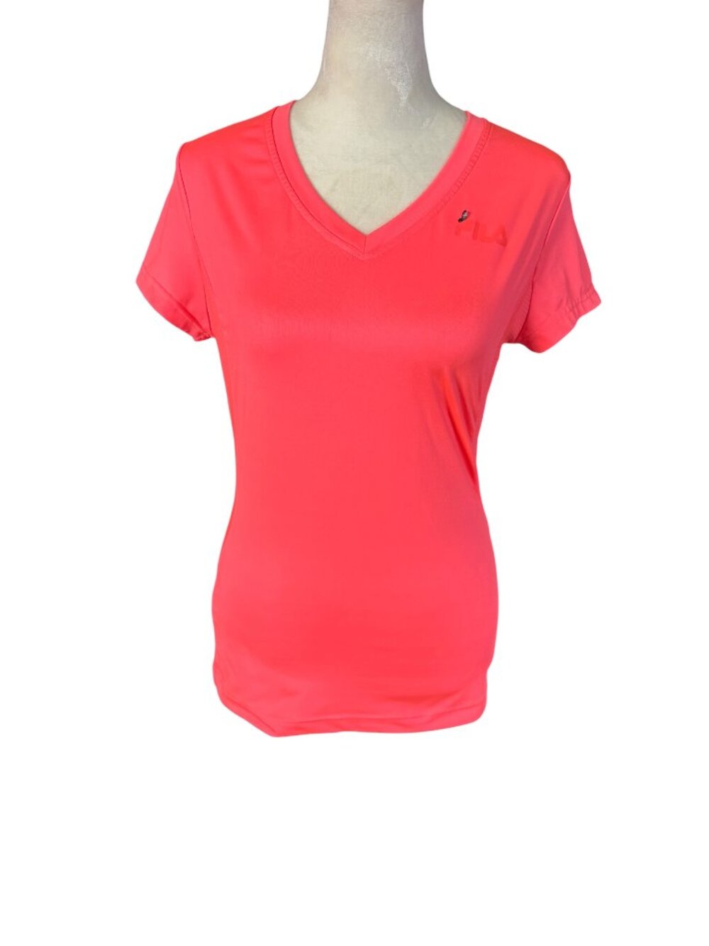 FILA neon orange short sleeve activewear v-neck t-shirt women's size XS